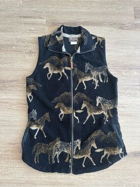 OUTBACK TRADING | HORSE PRINT FLEECE | VINTAGE 1990s | WESTERN EQUESTRIAN VEST